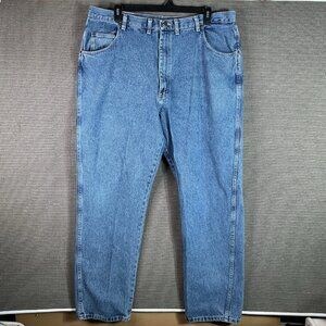 Wrangler Blue Ridge Straight Jeans Men' 44x34 Blue Denim Stretch Medium Wash